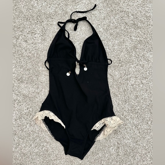 Shay Todd Swim One Piece - Lace Swimwear, (Black/White, Large) Made in USA -RARE - Picture 5 of 16
